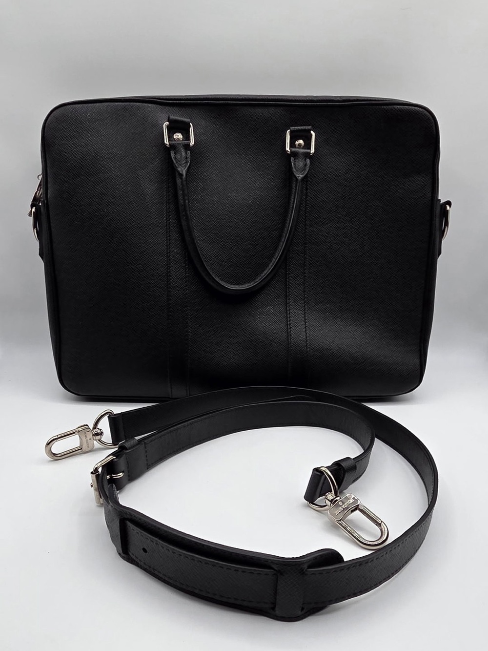 Louis Vuitton Black Leather Laptop Bag with Removable Strap